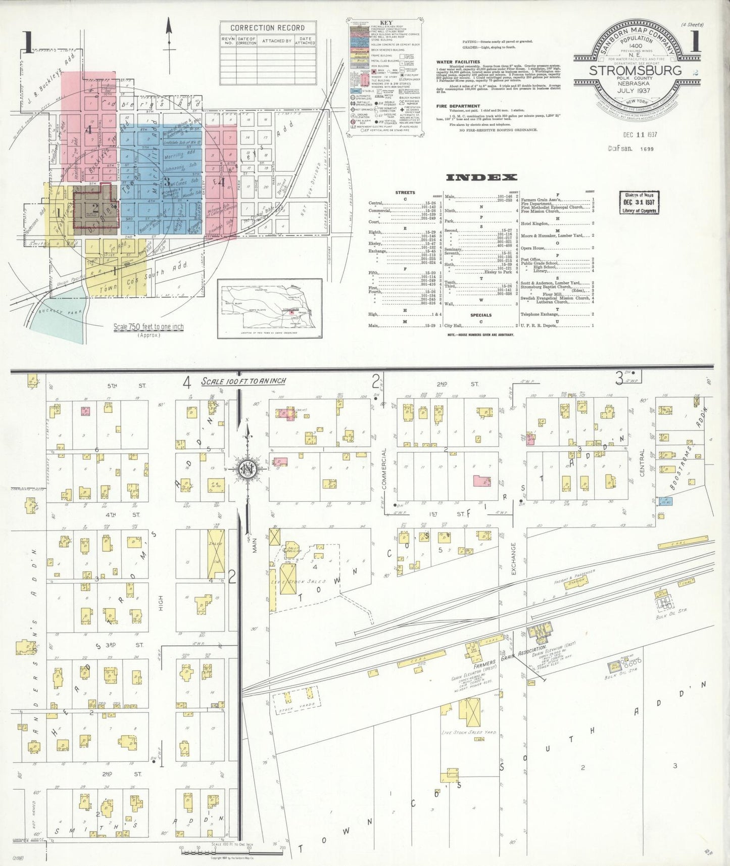 Sanborn Fire Insurance Map from Stromsburg, Polk County, Nebraska (1937), Sheet #0001 - Historic Sanborn Fire Insurance Map Print, vintage old map wall art, antique decor, genealogy gift, Nebraska Nebraska map