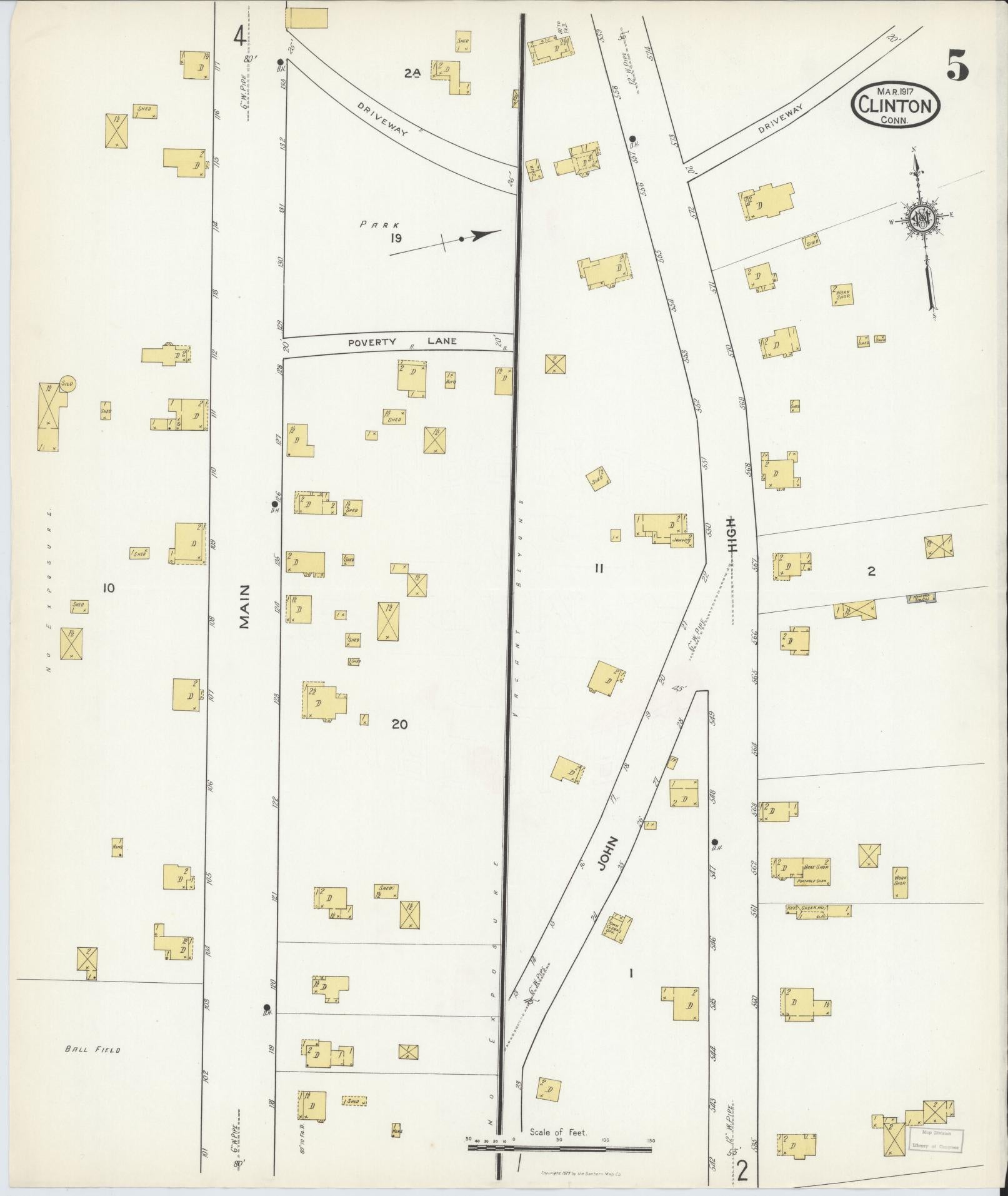 Sanborn Fire Insurance Map from Clinton, Middlesex County, Connecticut (1917), Sheet #0005 - Historic Sanborn Fire Insurance Map Print, vintage old map wall art, antique decor, genealogy gift, Connecticut Connecticut map