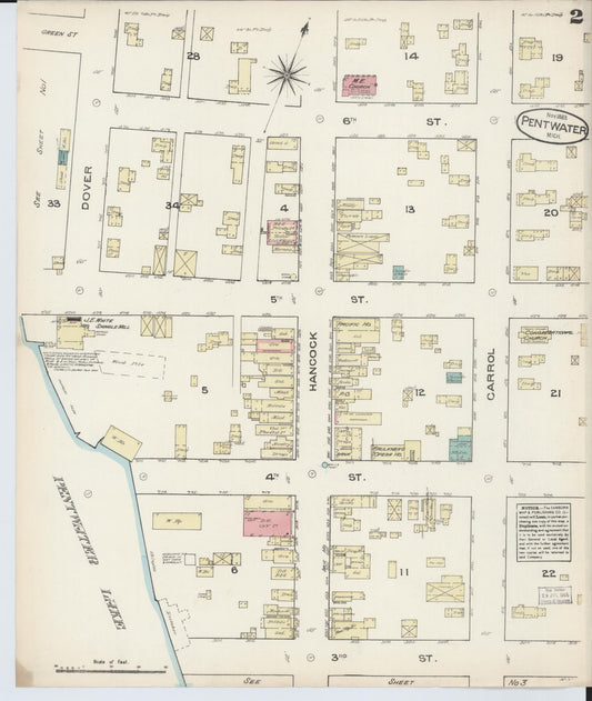 Sanborn Fire Insurance Map from Pentwater, Oceana County, Michigan (1883), Sheet #0002 - Historic Sanborn Fire Insurance Map Print, vintage old map wall art, antique decor, genealogy gift, Michigan Michigan map
