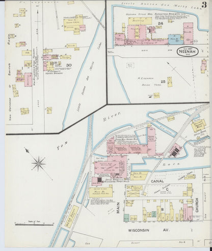 Sanborn Fire Insurance Map from Neenah, Winnebago County, Wisconsin (1887), Sheet #0003 - Historic Sanborn Fire Insurance Map Print, vintage old map wall art, antique decor, genealogy gift, Wisconsin Wisconsin map