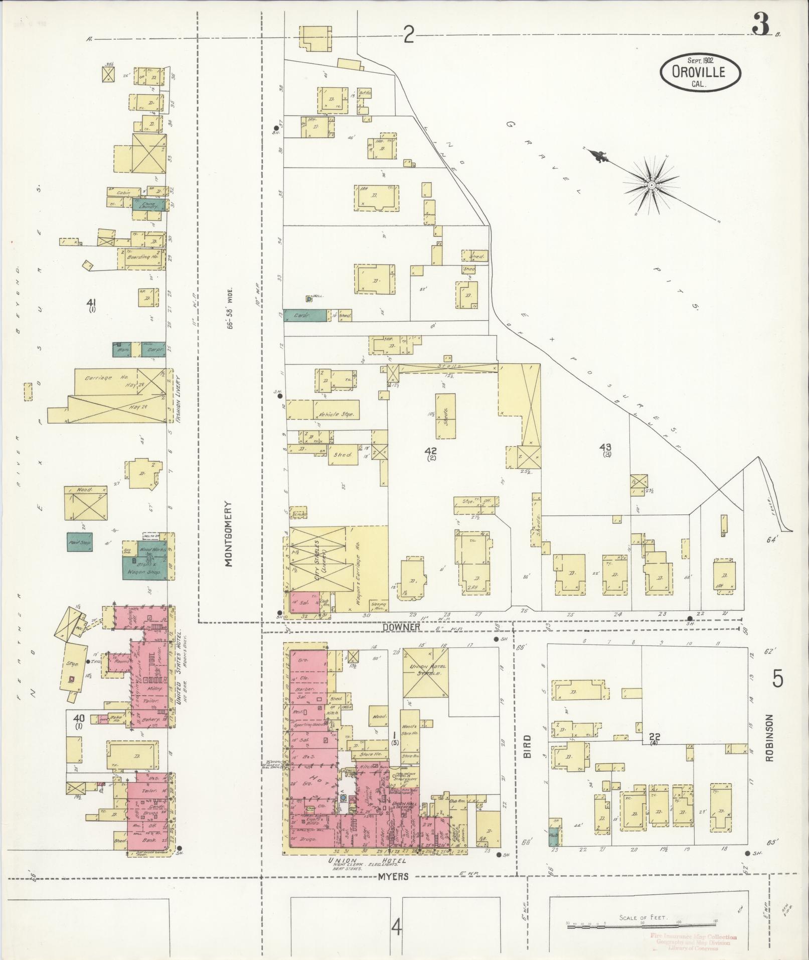 Sanborn Fire Insurance Map from Oroville, Butte County, California (1902), Sheet #0003 - Complete Map Set gallery image, historic Sanborn map, vintage wall art, California California