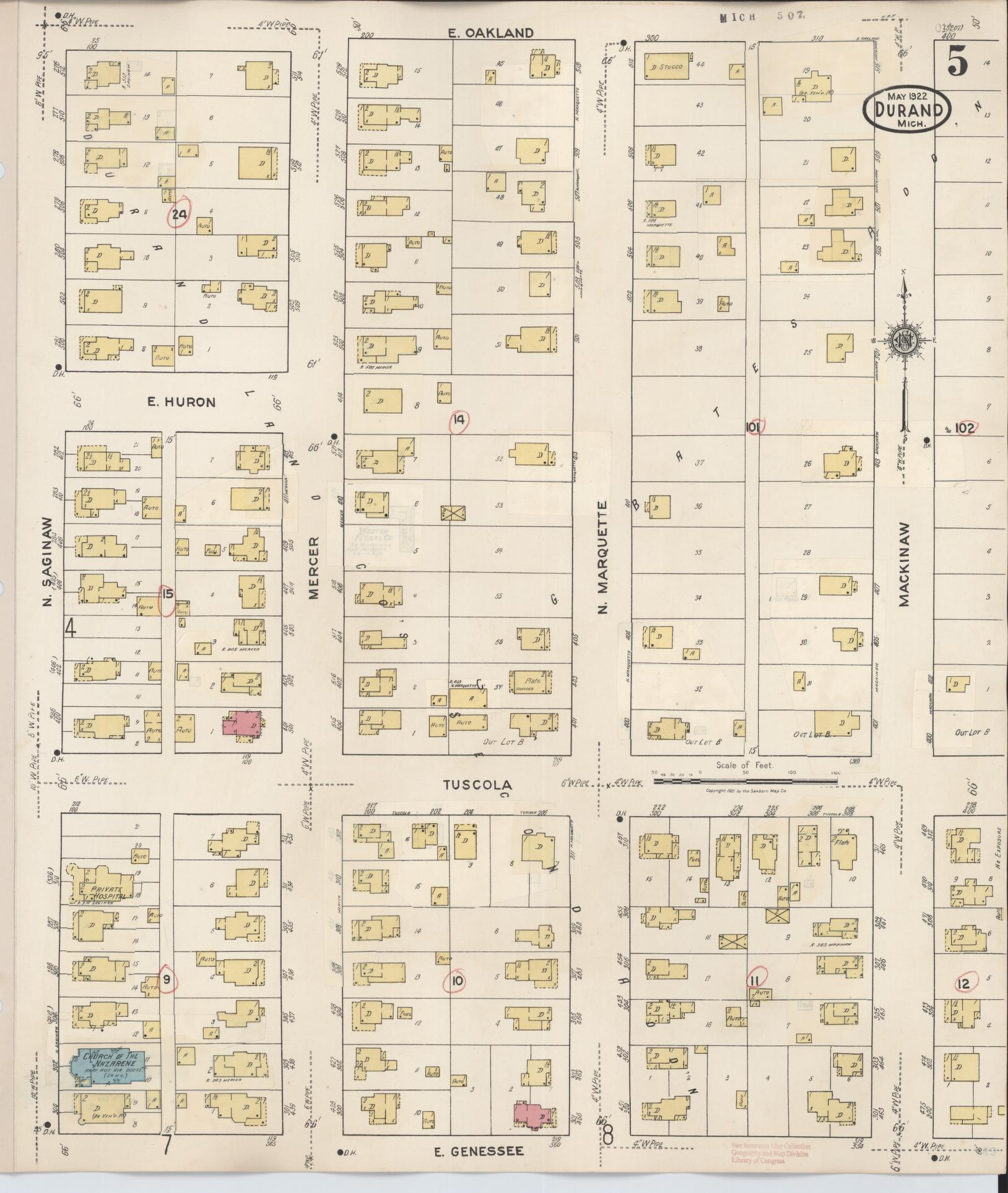 Sanborn Fire Insurance Map from Durand, Shiawassee County, Michigan (1944), Sheet #0005 - Historic Sanborn Fire Insurance Map Print, vintage old map wall art, antique decor, genealogy gift, Michigan Michigan map