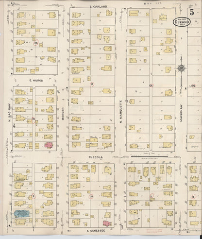 Sanborn Fire Insurance Map from Durand, Shiawassee County, Michigan (1944), Sheet #0005 - Historic Sanborn Fire Insurance Map Print, vintage old map wall art, antique decor, genealogy gift, Michigan Michigan map