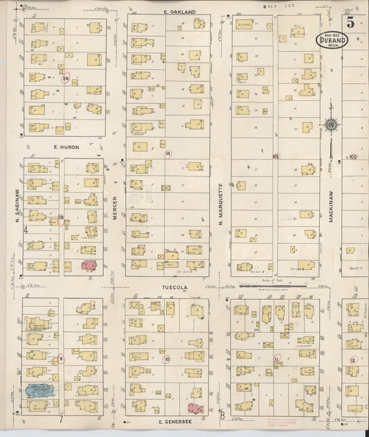 Sanborn Fire Insurance Map from Durand, Shiawassee County, Michigan (1944), Sheet #0005 - Historic Sanborn Fire Insurance Map Print, vintage old map wall art, antique decor, genealogy gift, Michigan Michigan map