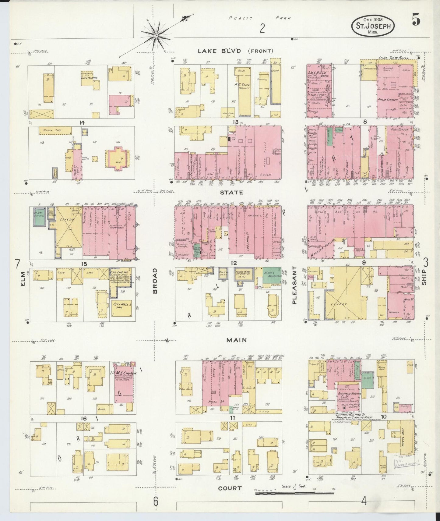 Sanborn Fire Insurance Map from Saint Joseph, Berrien County, Michigan (1908), Sheet #0005 - Complete Map Set gallery image, historic Sanborn map, vintage wall art, Michigan Michigan
