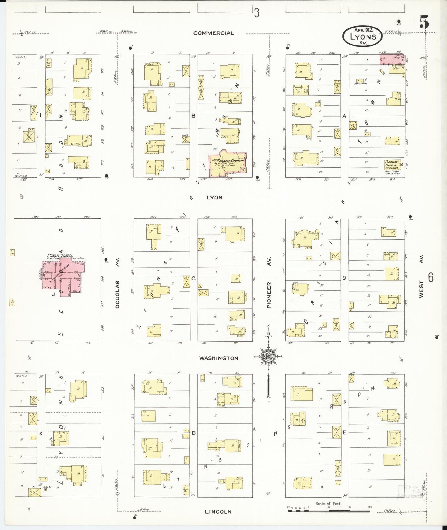 Sanborn Fire Insurance Map from Lyons, Rice County, Kansas (1912), Sheet #0005 - Historic Sanborn Fire Insurance Map Print, vintage old map wall art, antique decor, genealogy gift, Kansas Kansas map