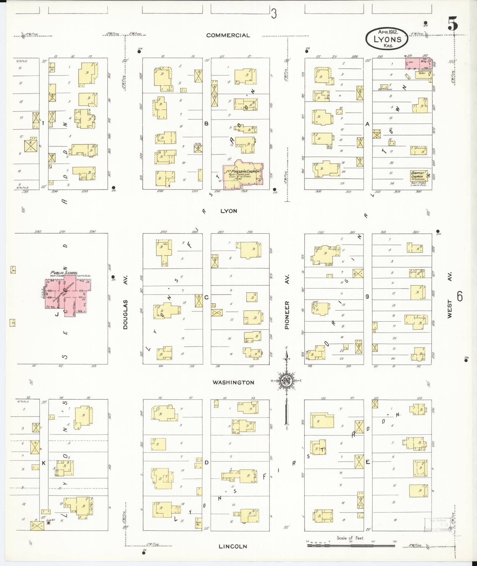Sanborn Fire Insurance Map from Lyons, Rice County, Kansas (1912), Sheet #0005 - Historic Sanborn Fire Insurance Map Print, vintage old map wall art, antique decor, genealogy gift, Kansas Kansas map