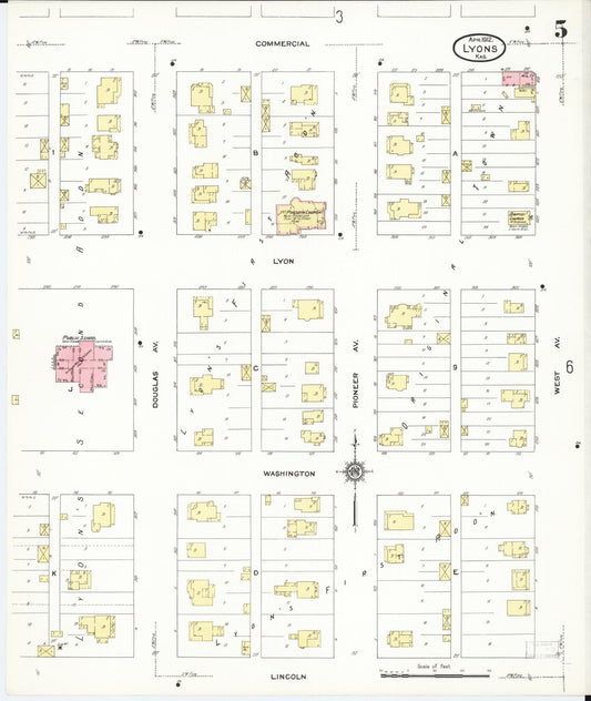 Sanborn Fire Insurance Map from Lyons, Rice County, Kansas (1912), Sheet #0005 - Historic Sanborn Fire Insurance Map Print, vintage old map wall art, antique decor, genealogy gift, Kansas Kansas map