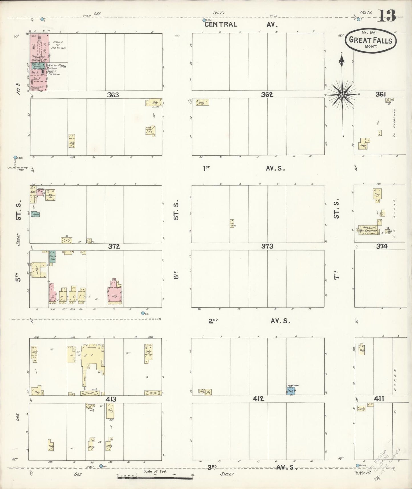 Sanborn Fire Insurance Map from Great Falls, Cascade County, Montana (1891), Sheet #0013 - Complete Map Set gallery image, historic Sanborn map, vintage wall art, Montana Montana