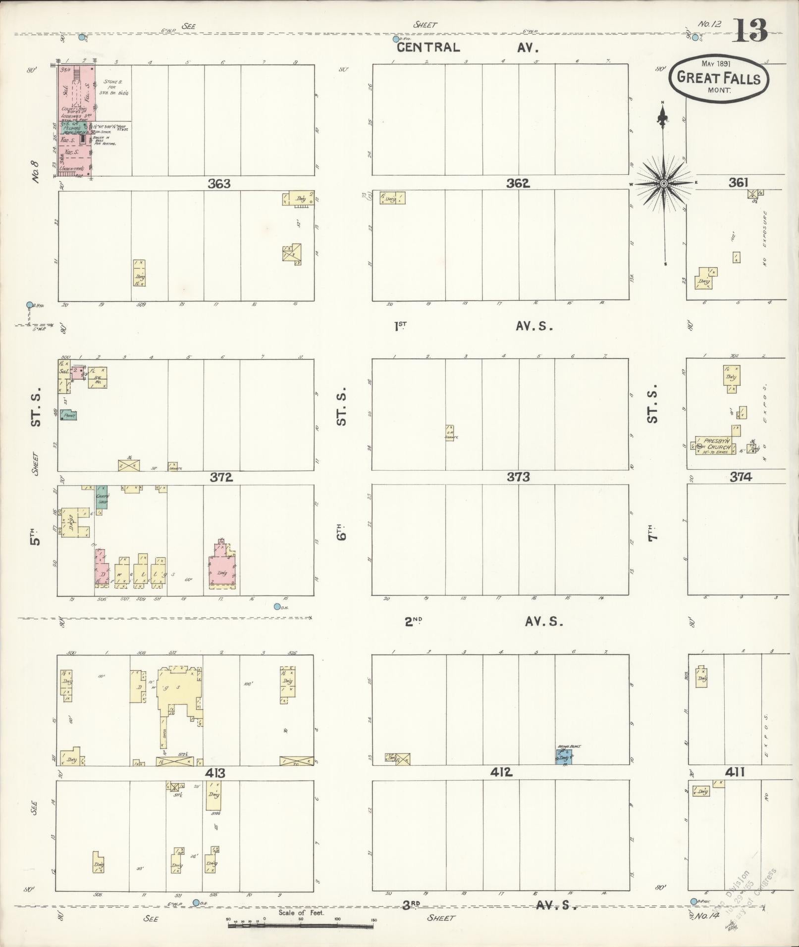 Sanborn Fire Insurance Map from Great Falls, Cascade County, Montana (1891), Sheet #0013 - Complete Map Set gallery image, historic Sanborn map, vintage wall art, Montana Montana