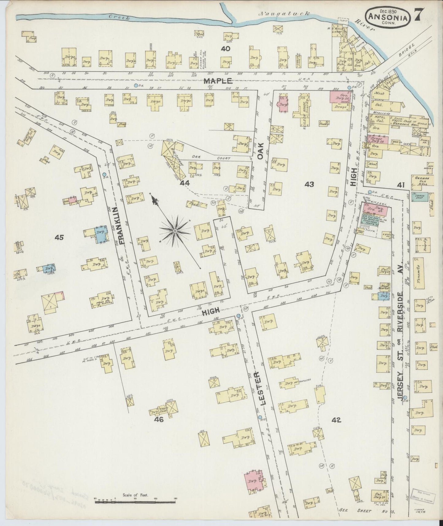 Sanborn Fire Insurance Map from Ansonia, New Haven County, Connecticut (1890), Sheet #0007 - Complete Map Set gallery image, historic Sanborn map, vintage wall art, Connecticut Connecticut