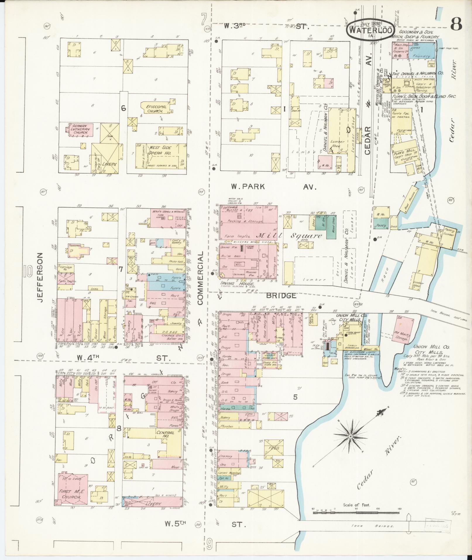 Sanborn Fire Insurance Map from Waterloo, Black Hawk County, Iowa (1892), Sheet #0008 - Historic Sanborn Fire Insurance Map Print