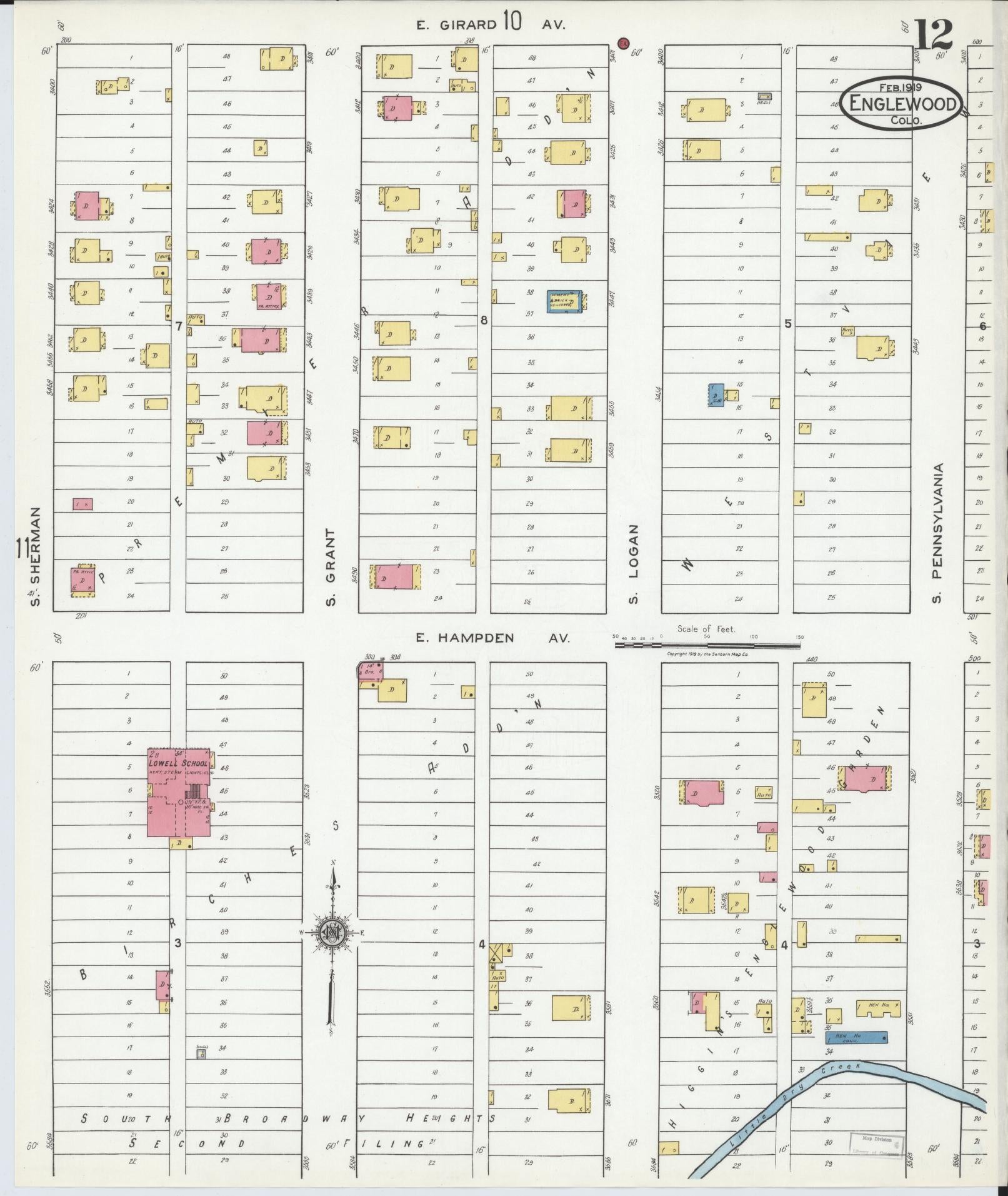 Sanborn Fire Insurance Map from Englewood, Arapahoe County, Colorado (1919), Sheet #0012 - Complete Map Set gallery image, historic Sanborn map, vintage wall art, Colorado Colorado