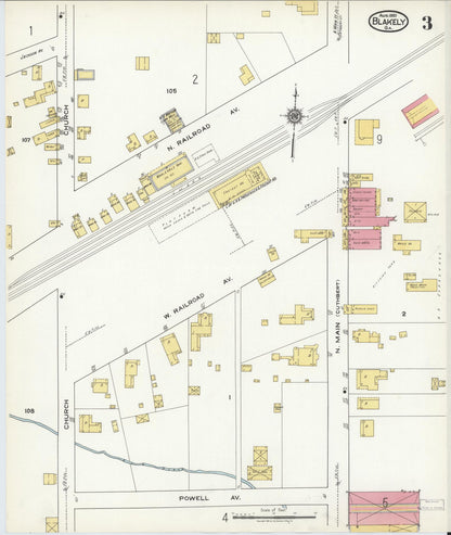 Sanborn Fire Insurance Map from Blakely, Early County, Georgia (1920), Sheet #0003 - Complete Map Set gallery image, historic Sanborn map, vintage wall art, Georgia Georgia