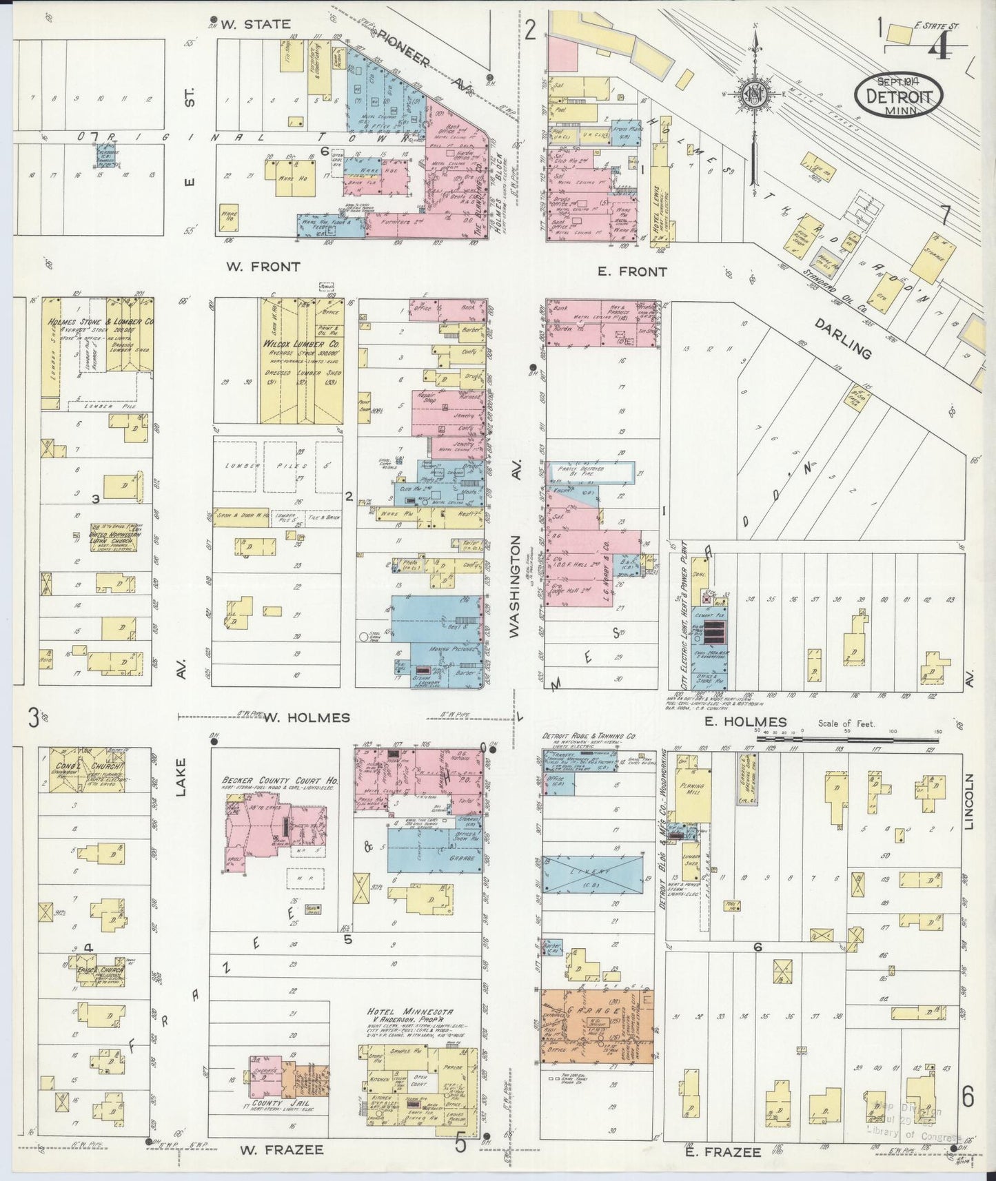 Sanborn Fire Insurance Map from Detroit Lakes, Becker County, Minnesota (1914), Sheet #0004 - Complete Map Set gallery image, historic Sanborn map, vintage wall art, Minnesota Minnesota