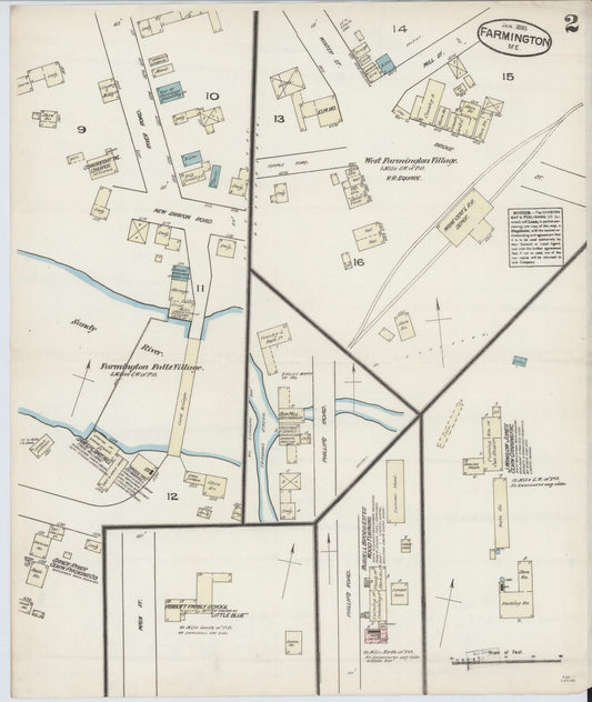 Sanborn Fire Insurance Map from Farmington, Franklin County, Maine (1885), Sheet #0002 - Historic Sanborn Fire Insurance Map Print, vintage old map wall art, antique decor, genealogy gift, Maine Maine map