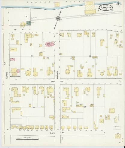Sanborn Fire Insurance Map from Plymouth, Washington County, North Carolina (1910), Sheet #0004 - Historic Sanborn Fire Insurance Map Print, vintage old map wall art, antique decor, genealogy gift, North Carolina North Carolina map
