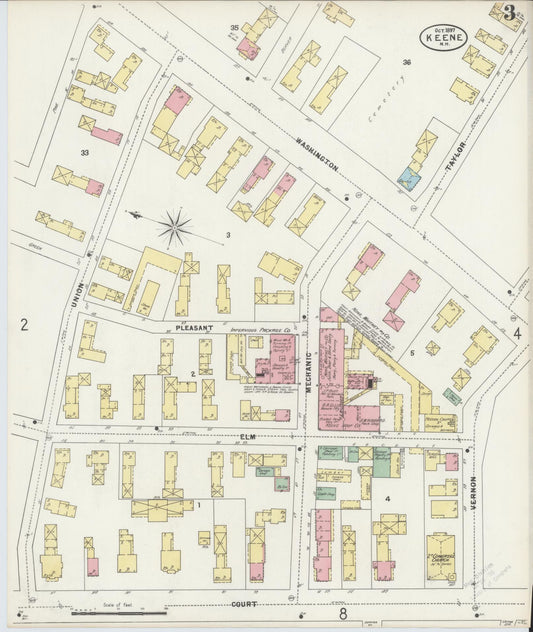 Sanborn Fire Insurance Map from Keene, Cheshire County, New Hampshire (1897), Sheet #0003 - Historic Sanborn Fire Insurance Map Print, vintage old map wall art, antique decor, genealogy gift, New Hampshire New Hampshire map