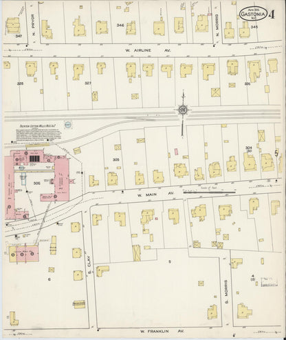 Sanborn Fire Insurance Map from Gastonia, Gaston County, North Carolina (1915), Sheet #0004 - Complete Map Set gallery image, historic Sanborn map, vintage wall art, North Carolina North Carolina