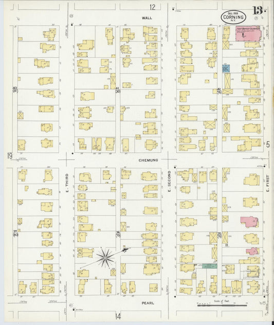 Sanborn Fire Insurance Map from Corning, Steuben County, New York (1908), Sheet #0013 - Historic Sanborn Fire Insurance Map Print, vintage old map wall art, antique decor, genealogy gift, New York New York map