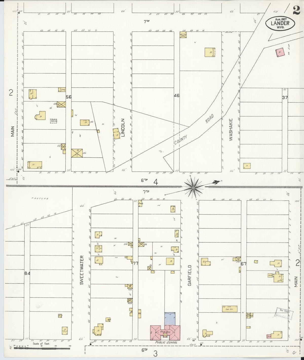 Sanborn Fire Insurance Map from Lander, Fremont County, Wyoming (1907), Sheet #0002 - Complete Map Set gallery image, historic Sanborn map, vintage wall art, Wyoming Wyoming