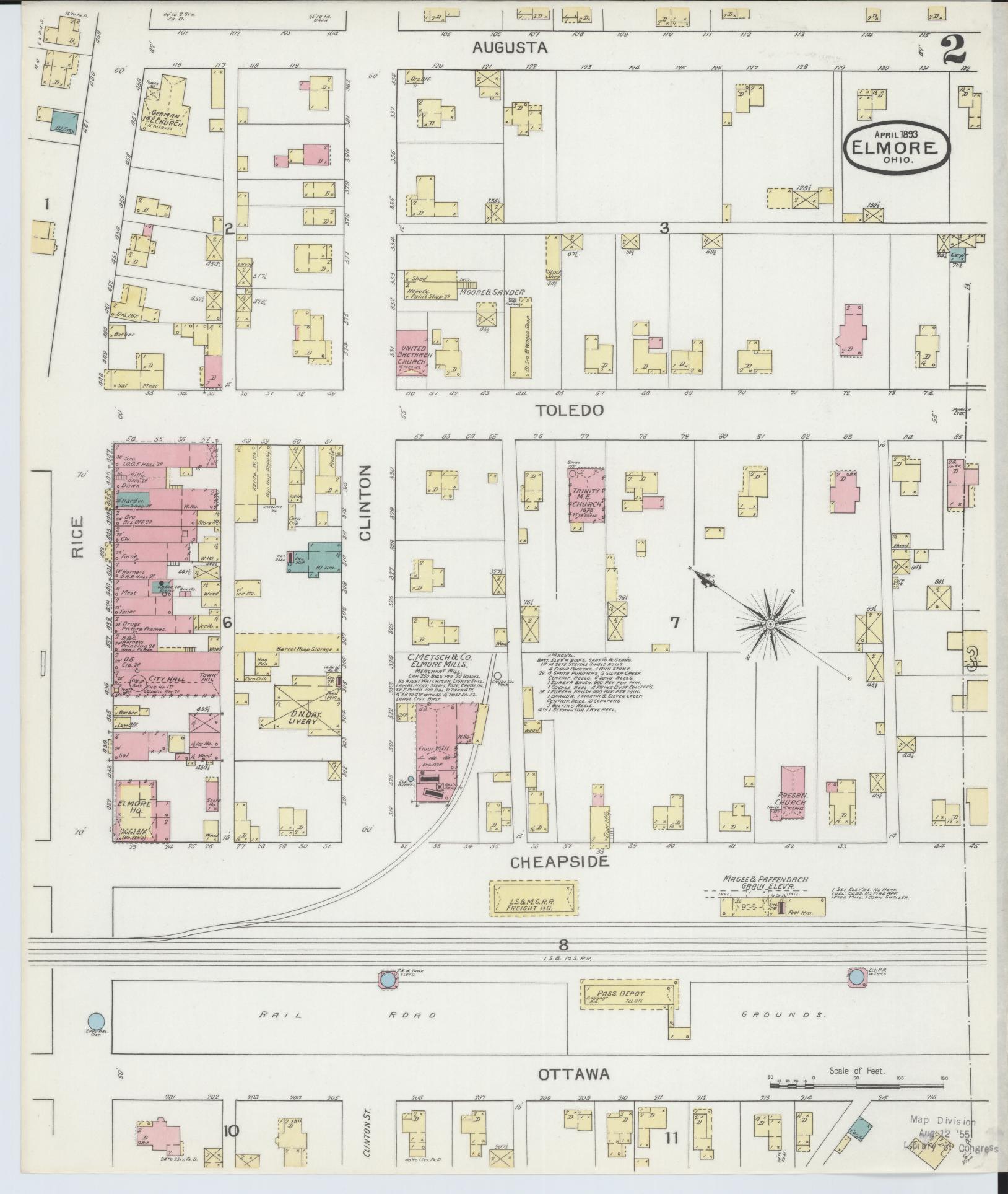 Sanborn Fire Insurance Map from Elmore, Ottawa County, Ohio (1893), Sheet #0002 - Complete Map Set gallery image, historic Sanborn map, vintage wall art, Ohio Ohio