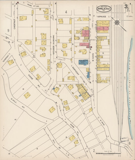 Sanborn Fire Insurance Map from Appalachia, Wise County, Virginia (1922), Sheet #0003 - Historic Sanborn Fire Insurance Map Print, vintage old map wall art, antique decor, genealogy gift, Virginia Virginia map