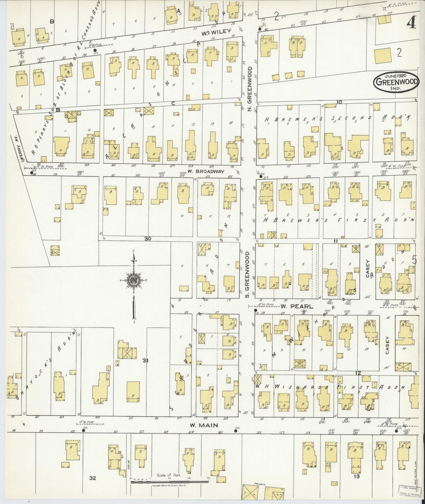 Sanborn Fire Insurance Map from Greenwood, Johnson County, Indiana (1920), Sheet #0004 - Complete Map Set gallery image, historic Sanborn map, vintage wall art, Indiana Indiana