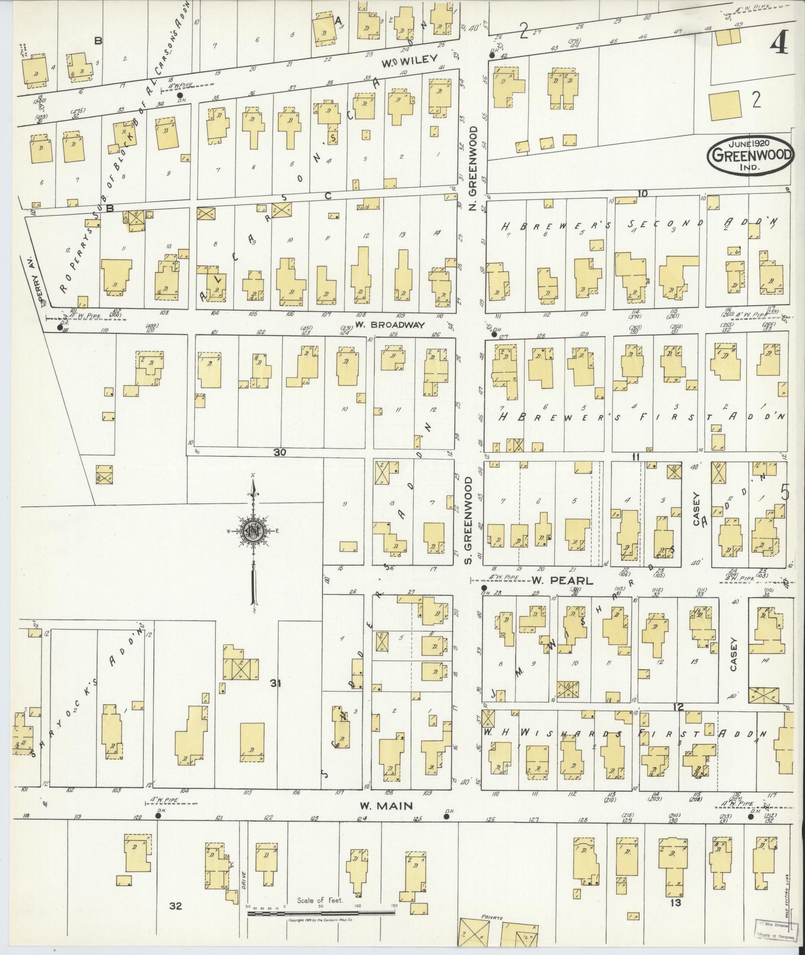 Sanborn Fire Insurance Map from Greenwood, Johnson County, Indiana (1920), Sheet #0004 - Complete Map Set gallery image, historic Sanborn map, vintage wall art, Indiana Indiana