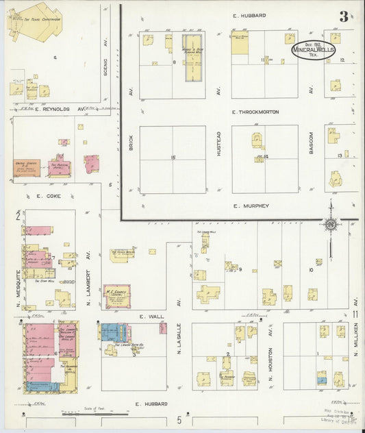 Sanborn Fire Insurance Map from Mineral Wells, Palo Pinto County, Texas (1912), Sheet #0003 - Historic Sanborn Fire Insurance Map Print, vintage old map wall art, antique decor, genealogy gift, Texas Texas map