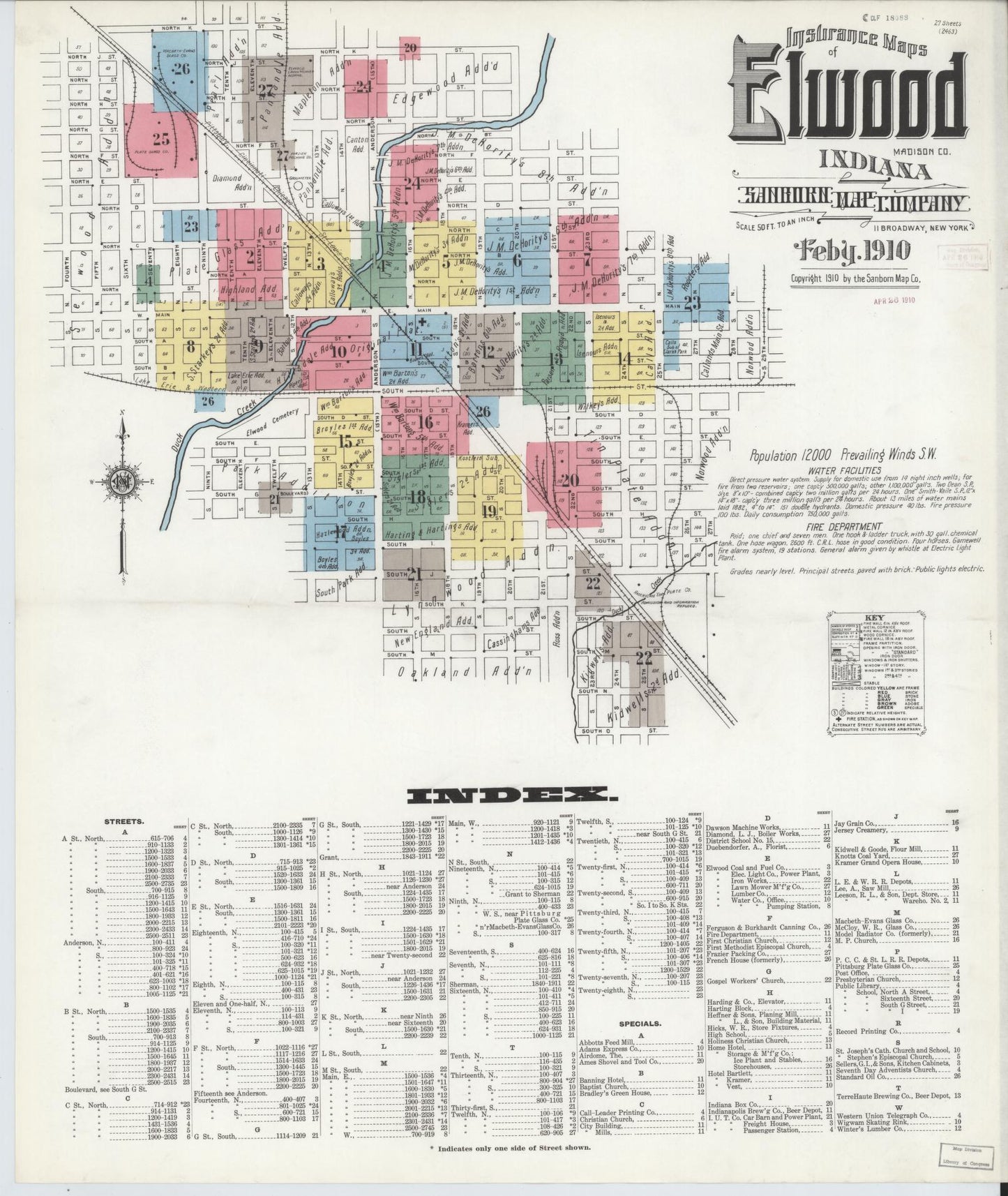 Sanborn Fire Insurance Map from Elwood, Madison County, Indiana (1910), Sheet #0001 - Historic Sanborn Fire Insurance Map Print, vintage old map wall art, antique decor, genealogy gift, Indiana Indiana map