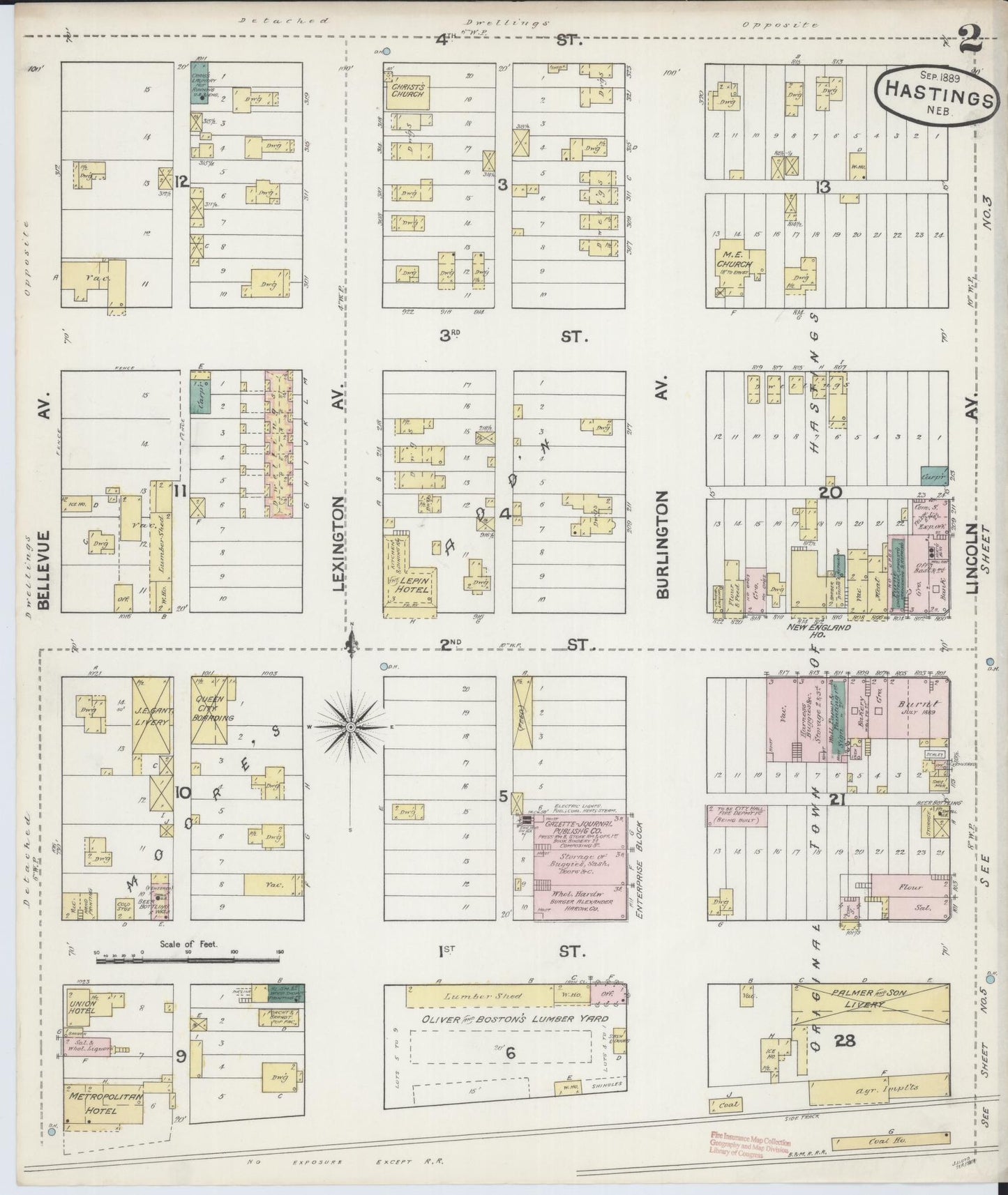 Sanborn Fire Insurance Map from Hastings, Adams County, Nebraska (1889), Sheet #0002 - Complete Map Set gallery image, historic Sanborn map, vintage wall art, Nebraska Nebraska