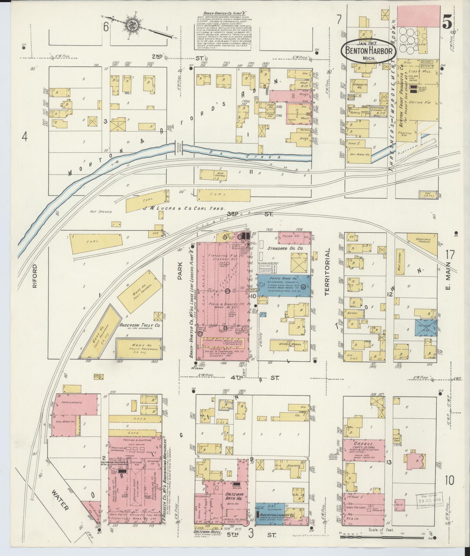 Sanborn Fire Insurance Map from Benton Harbor, Berrien County, Michigan (1917), Sheet #0005 - Complete Map Set gallery image, historic Sanborn map, vintage wall art, Michigan Michigan