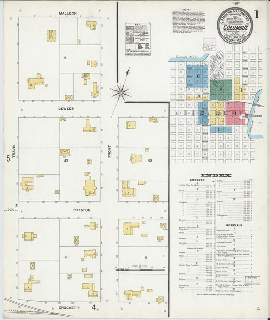 Sanborn Fire Insurance Map from Columbus, Colorado County, Texas (1906), Sheet #0001 - Historic Sanborn Fire Insurance Map Print, vintage old map wall art, antique decor, genealogy gift, Columbus Colorado map