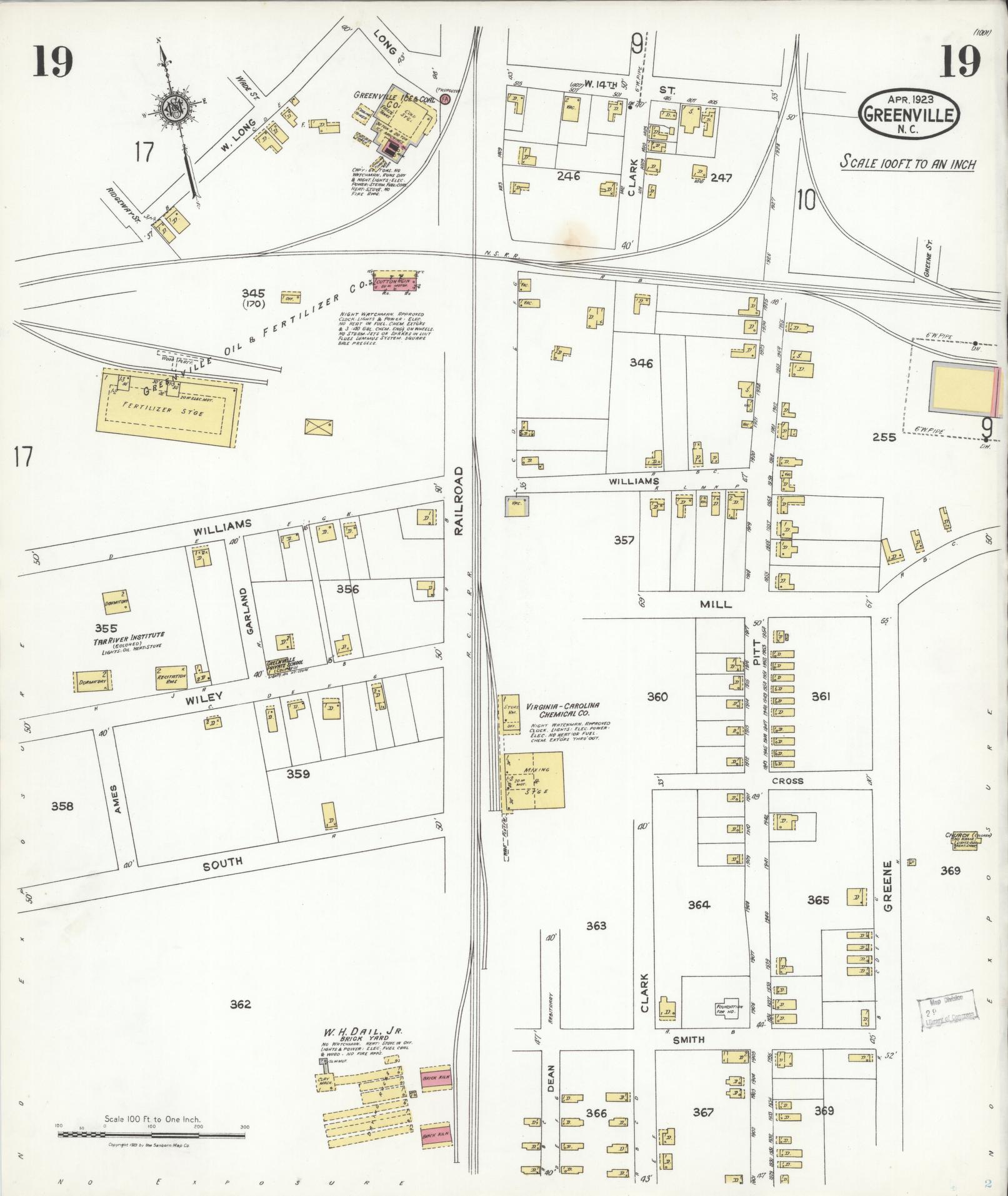 Sanborn Fire Insurance Map from Greenville, Pitt County, North Carolina (1923), Sheet #0019 - Complete Map Set gallery image, historic Sanborn map, vintage wall art, North Carolina North Carolina