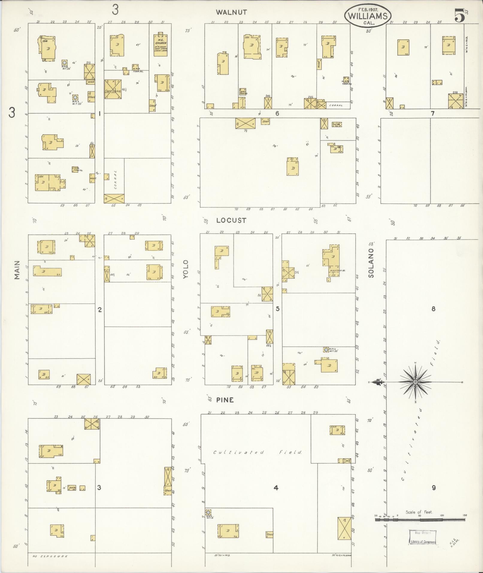 Sanborn Fire Insurance Map from Williams, Colusa County, California (1907), Sheet #0005 - Complete Map Set gallery image, historic Sanborn map, vintage wall art, California California