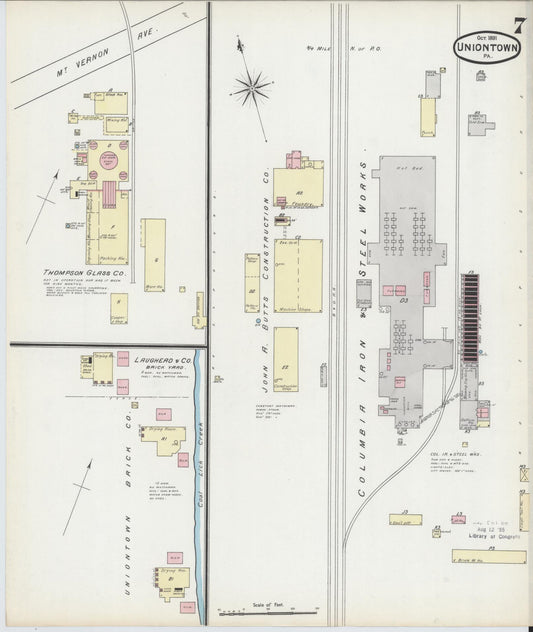 Sanborn Fire Insurance Map from Uniontown, Fayette County, Pennsylvania (1891), Sheet #0007 - Historic Sanborn Fire Insurance Map Print, vintage old map wall art, antique decor, genealogy gift, Pennsylvania Pennsylvania map