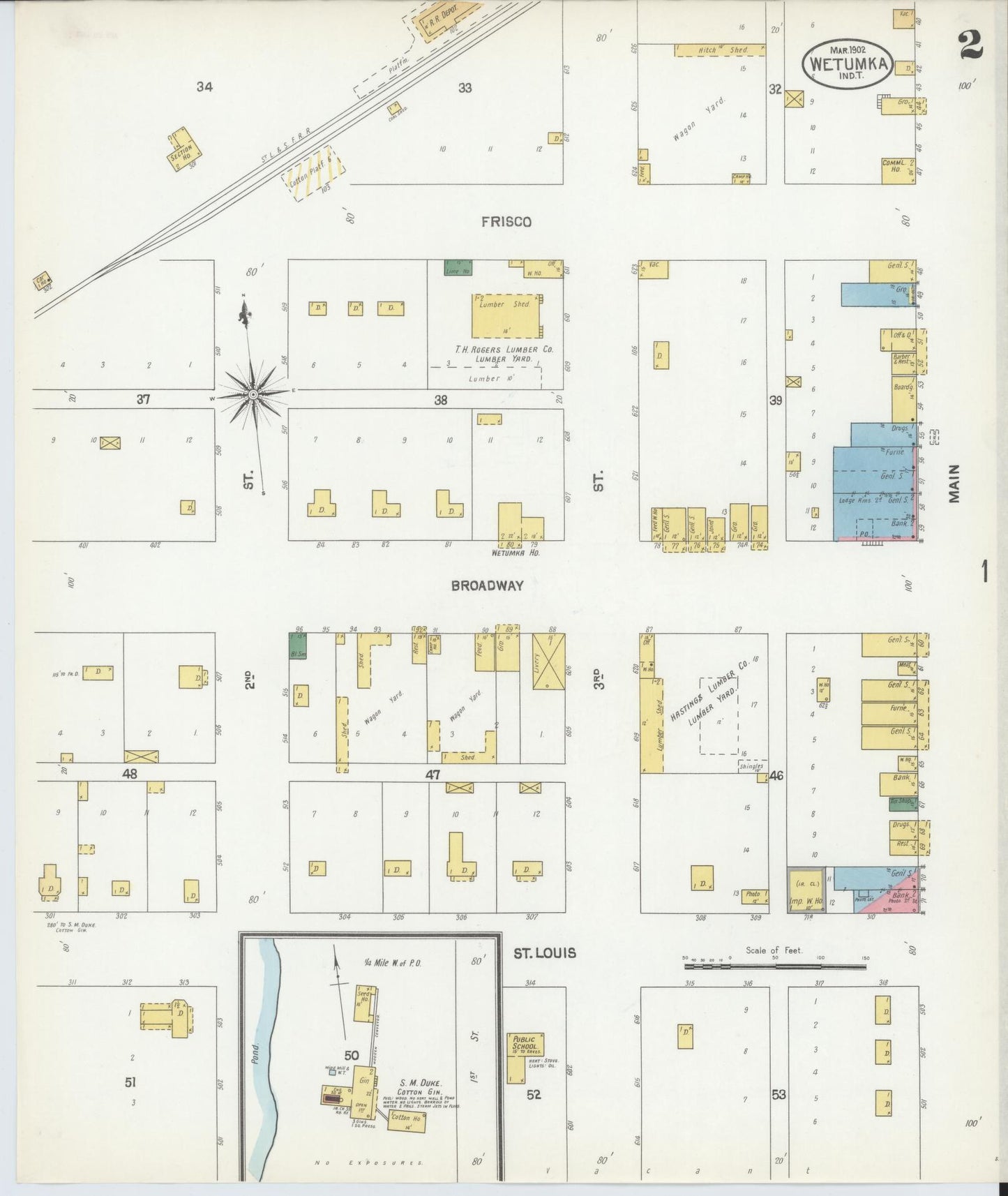 Sanborn Fire Insurance Map from Wetumka, Hughes County, Oklahoma (1902), Sheet #0002 - Complete Map Set gallery image, historic Sanborn map, vintage wall art, Oklahoma Oklahoma