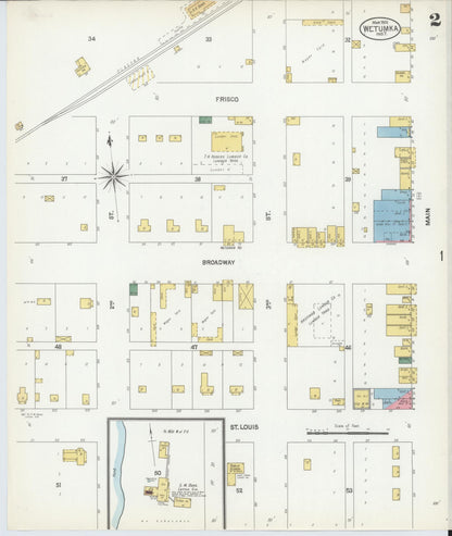 Sanborn Fire Insurance Map from Wetumka, Hughes County, Oklahoma (1902), Sheet #0002 - Complete Map Set gallery image, historic Sanborn map, vintage wall art, Oklahoma Oklahoma