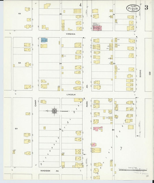Sanborn Fire Insurance Map from Piqua, Miami County, Ohio (1911), Sheet #0003 - Historic Sanborn Fire Insurance Map Print, vintage old map wall art, antique decor, genealogy gift, Ohio Ohio map