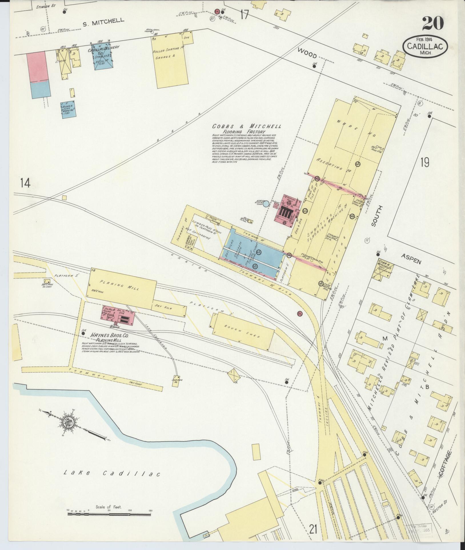 Sanborn Fire Insurance Map from Cadillac, Wexford County, Michigan (1914), Sheet #0020 - Historic Sanborn Fire Insurance Map Print, vintage old map wall art, antique decor, genealogy gift, Michigan Michigan map
