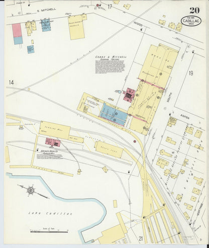 Sanborn Fire Insurance Map from Cadillac, Wexford County, Michigan (1914), Sheet #0020 - Historic Sanborn Fire Insurance Map Print, vintage old map wall art, antique decor, genealogy gift, Michigan Michigan map