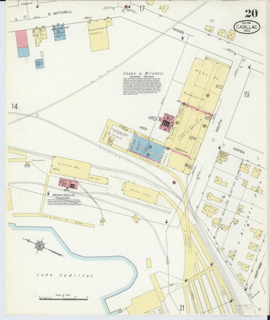 Sanborn Fire Insurance Map from Cadillac, Wexford County, Michigan (1914), Sheet #0020 - Historic Sanborn Fire Insurance Map Print, vintage old map wall art, antique decor, genealogy gift, Michigan Michigan map