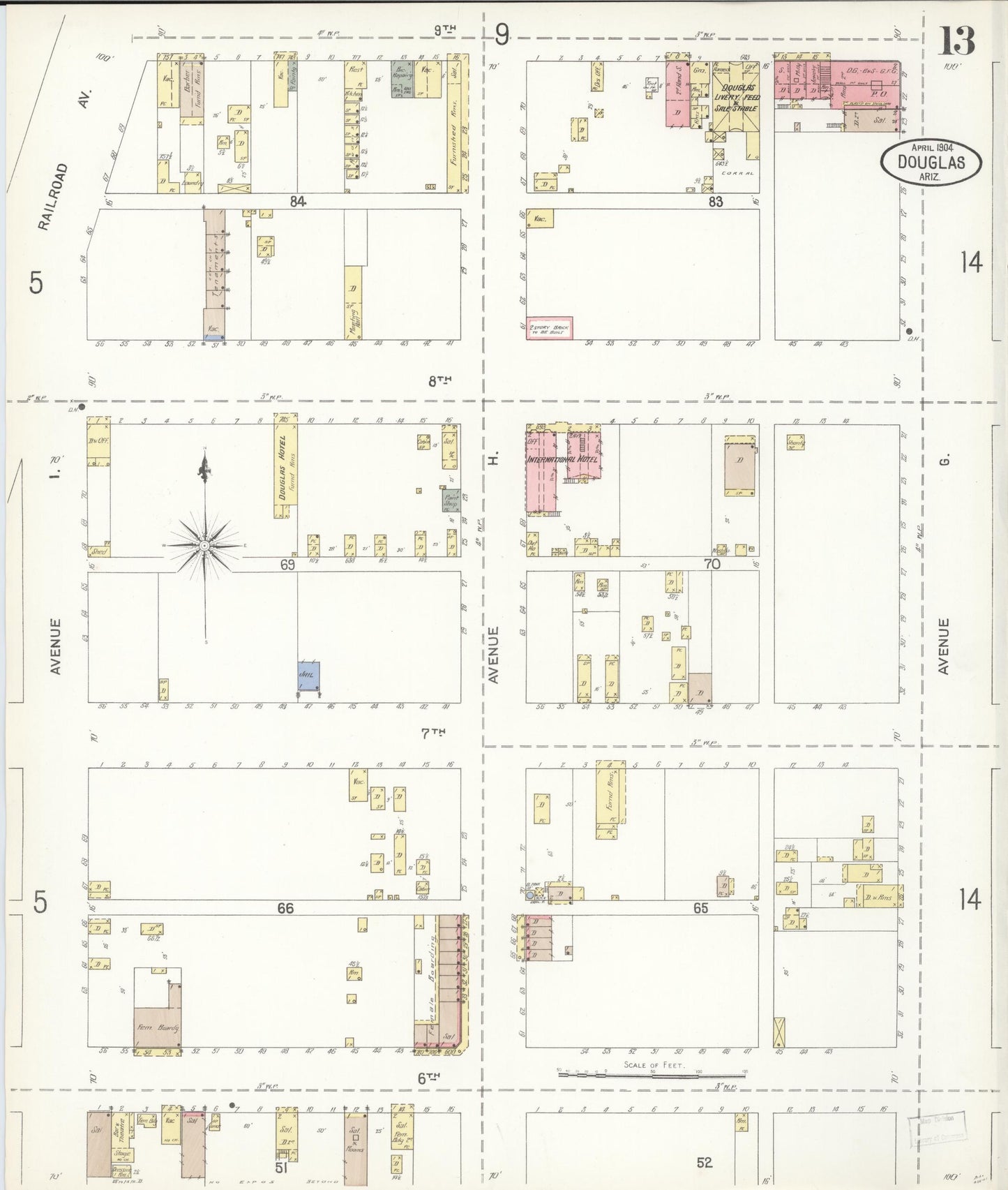 Sanborn Fire Insurance Map from Douglas, Cochise County, Arizona (1904), Sheet #0013 - Complete Map Set gallery image, historic Sanborn map, vintage wall art, Arizona Arizona