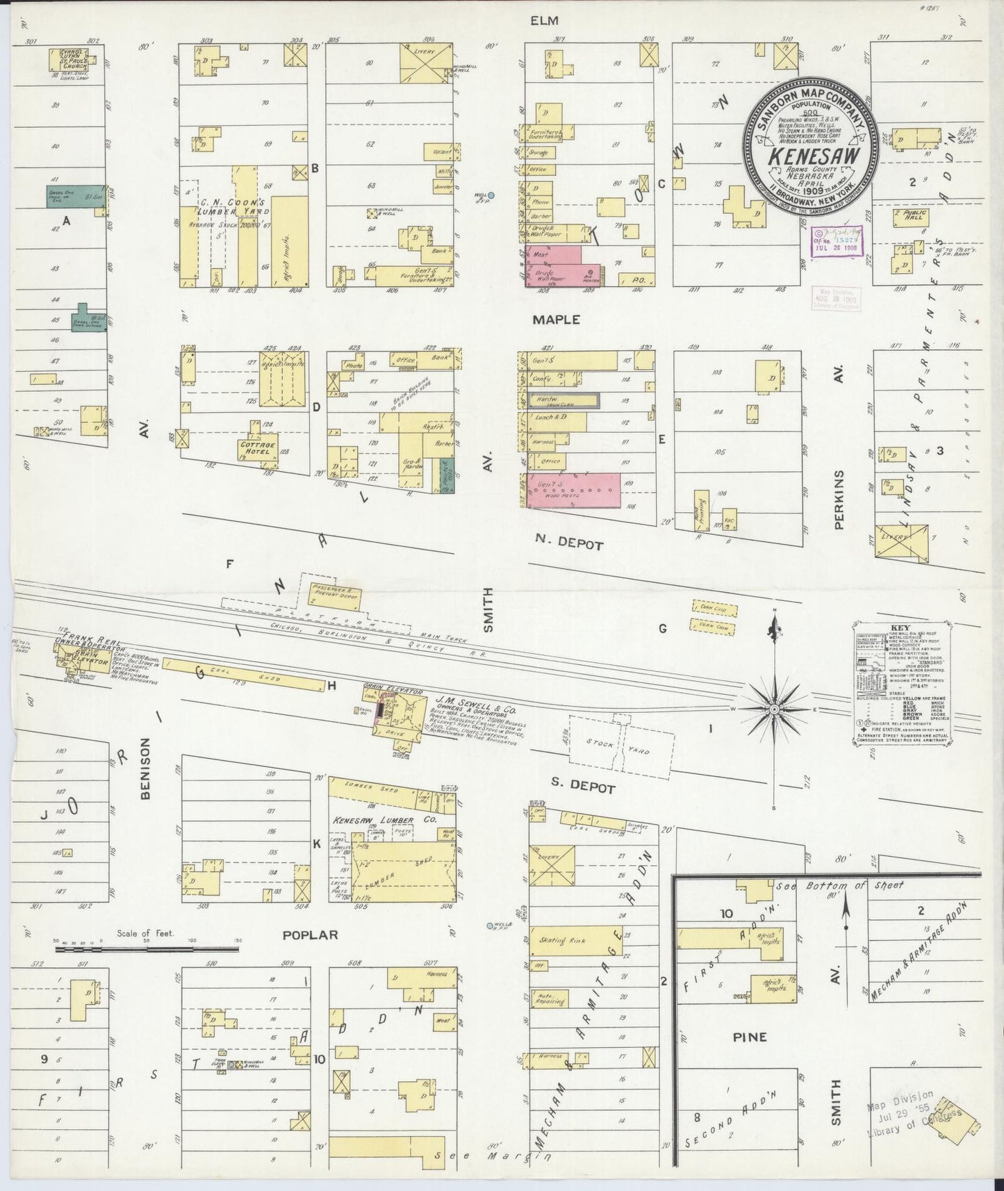 Sanborn Fire Insurance Map from Kenesaw, Adams County, Nebraska (1909), Sheet #0001 - Historic Sanborn Fire Insurance Map Print, vintage old map wall art, antique decor, genealogy gift, Nebraska Nebraska map