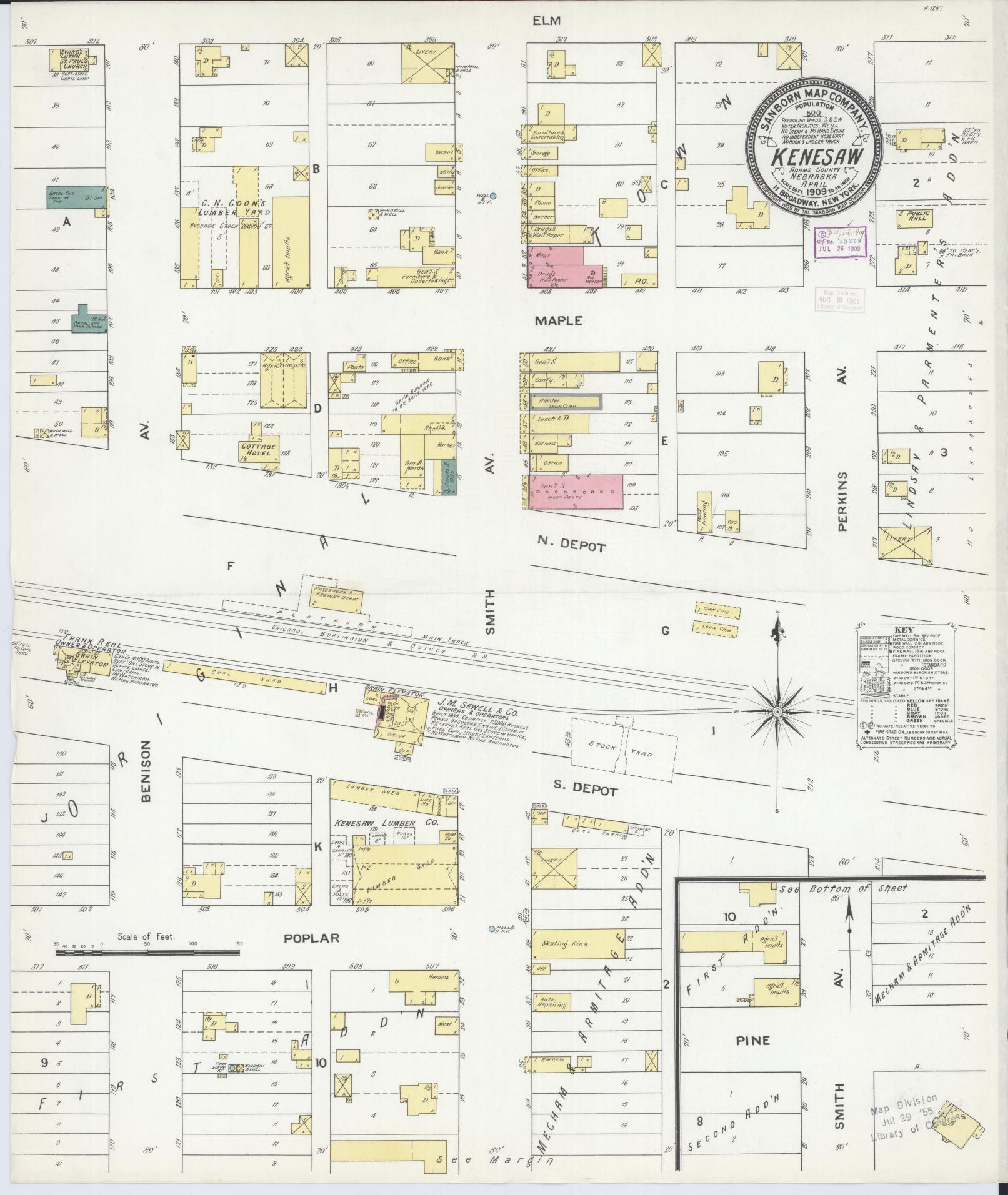 Sanborn Fire Insurance Map from Kenesaw, Adams County, Nebraska (1909), Sheet #0001 - Historic Sanborn Fire Insurance Map Print, vintage old map wall art, antique decor, genealogy gift, Nebraska Nebraska map