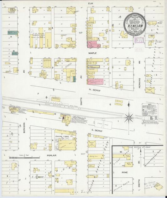 Sanborn Fire Insurance Map from Kenesaw, Adams County, Nebraska (1909), Sheet #0001 - Historic Sanborn Fire Insurance Map Print, vintage old map wall art, antique decor, genealogy gift, Nebraska Nebraska map