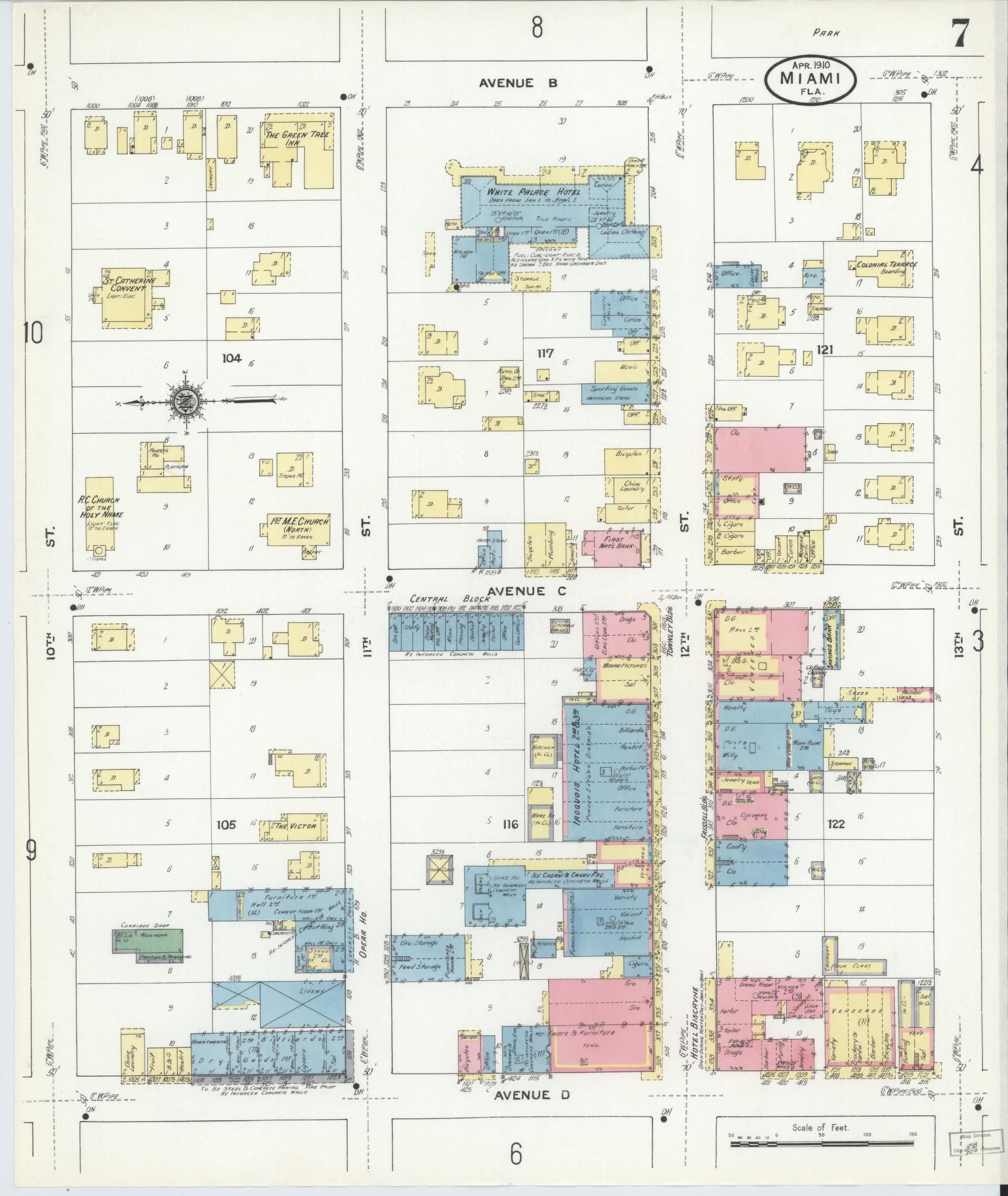 Sanborn Fire Insurance Map from Miami, Dade County, Florida (1910), Sheet #0007 - Complete Map Set gallery image, historic Sanborn map, vintage wall art, Florida Florida