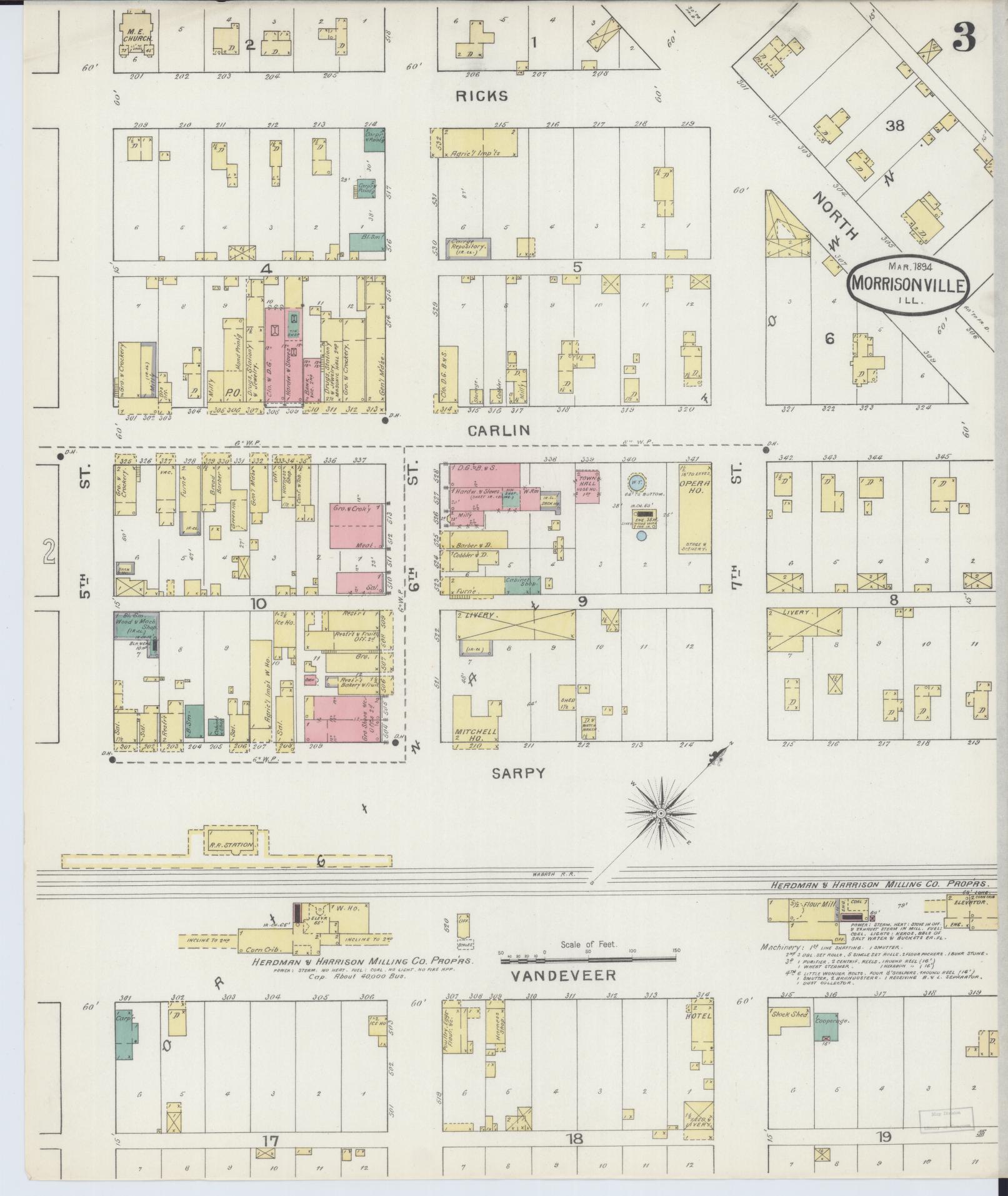 Sanborn Fire Insurance Map from Morrisonville, Christian County, Illinois (1894), Sheet #0003 - Complete Map Set gallery image, historic Sanborn map, vintage wall art, Illinois Illinois