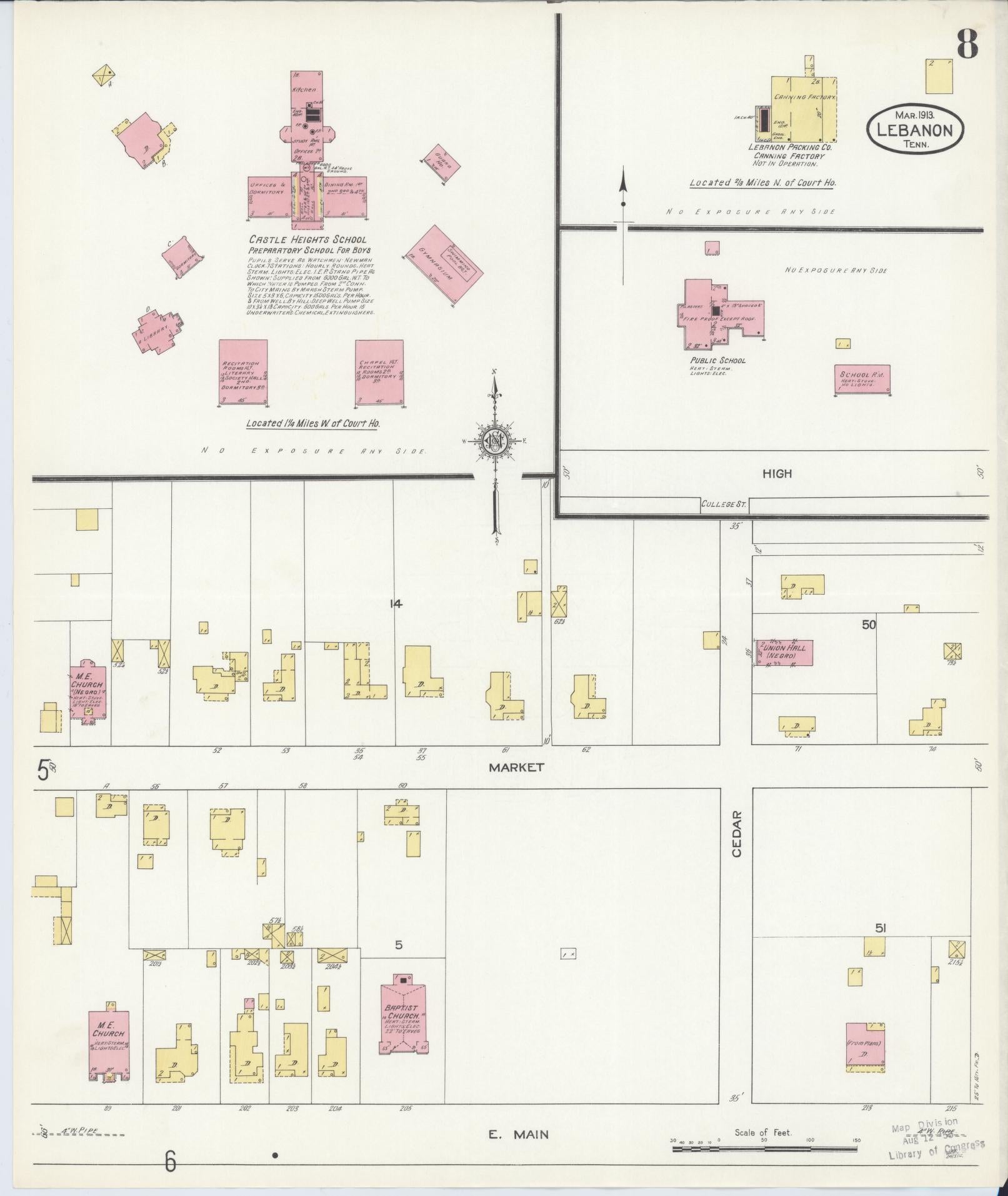 Sanborn Fire Insurance Map from Lebanon, Wilson County, Tennessee (1913), Sheet #0008 - Historic Sanborn Fire Insurance Map Print, vintage old map wall art, antique decor, genealogy gift, Tennessee Tennessee map